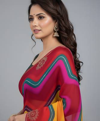 Multicolor embroidered viscose saree 4