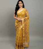 Yellow embroidered organza saree