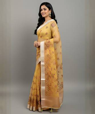 Yellow embroidered organza saree 2