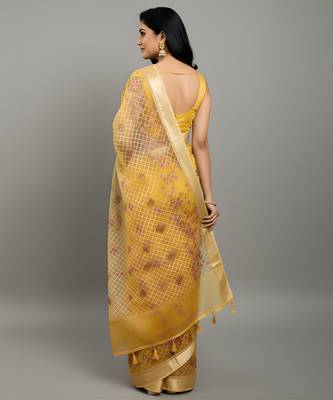 Yellow embroidered organza saree 3