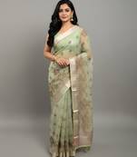 Green embroidered organza saree