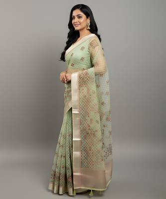 Green embroidered organza saree 2