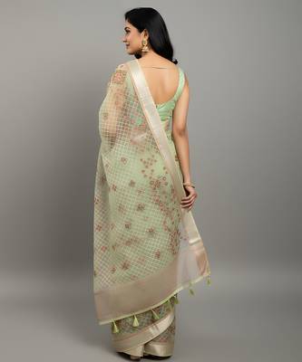 Green embroidered organza saree 3