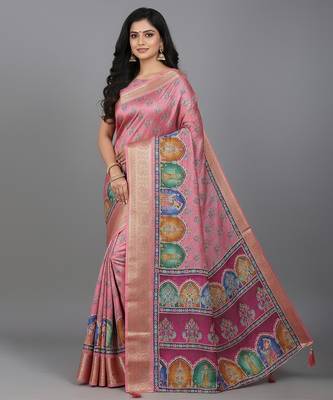 Pink embroidered matka silk saree 1