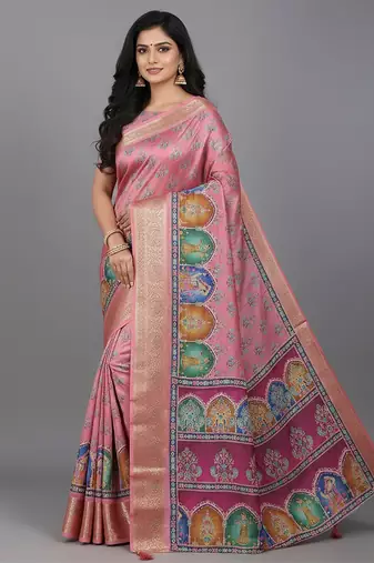 Pink embroidered matka silk saree