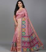 Pink embroidered matka silk saree