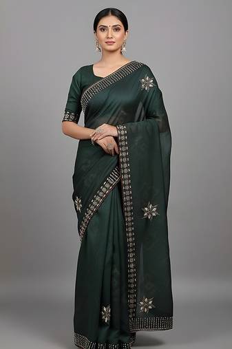 Green embroidered viscose saree