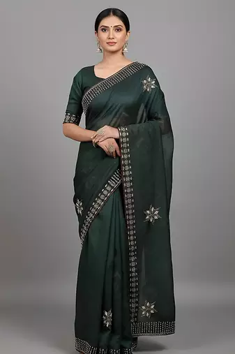 Green embroidered viscose saree