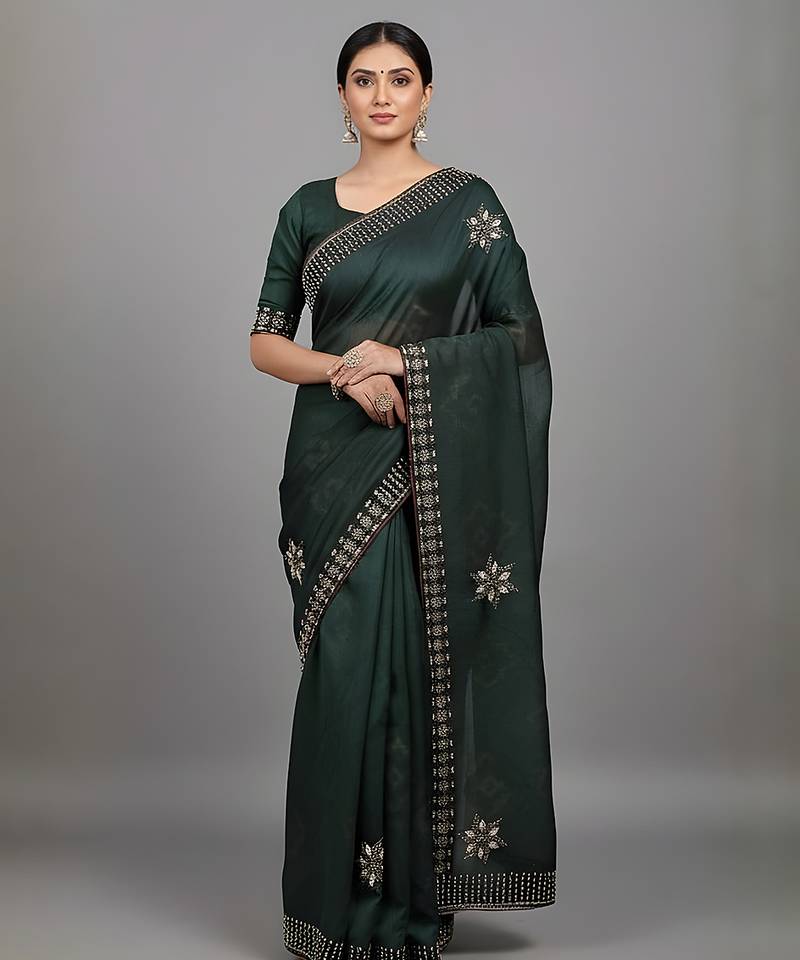 Green embroidered viscose saree