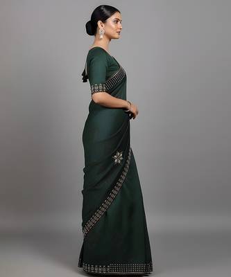 Green embroidered viscose saree 2