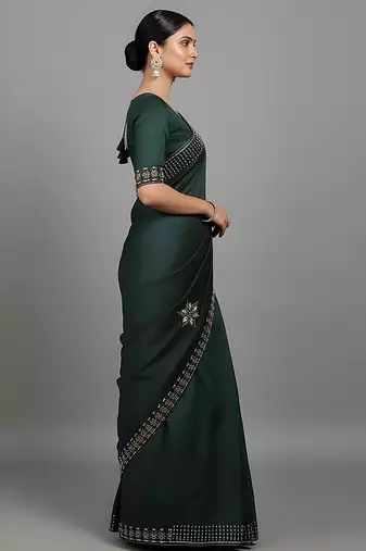 Green embroidered viscose saree
