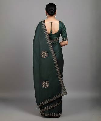 Green embroidered viscose saree 3