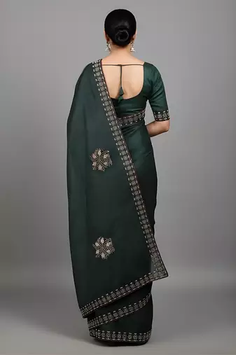 Green embroidered viscose saree