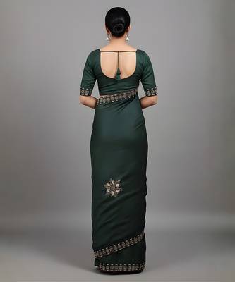 Green embroidered viscose saree 4