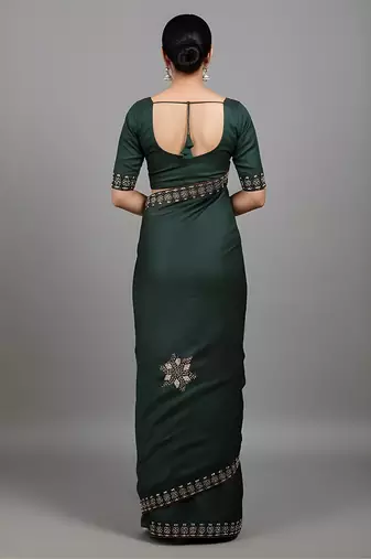 Green embroidered viscose saree