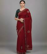 Red embroidered viscose saree