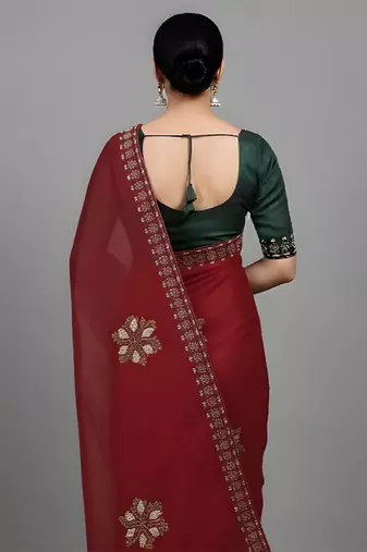Red embroidered viscose saree