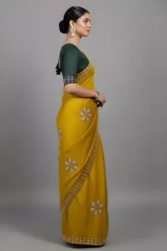 Yellow embroidered viscose saree