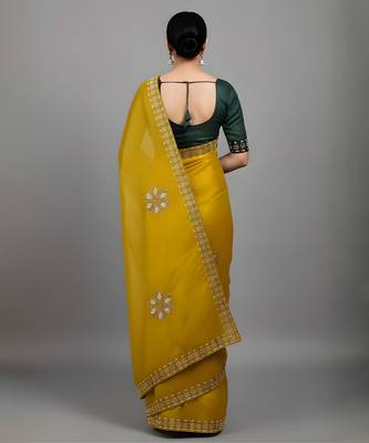 Yellow embroidered viscose saree 3