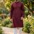 Men   s heavy silk maroon kurta with all-over work & cotton pyjama