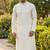 Men   s heavy silk white kurta with all-over work & cotton pyjama
