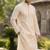 Men   s heavy silk chiku kurta with all-over work & cotton pyjama