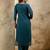 teal silk blend embroidered kurta pant set