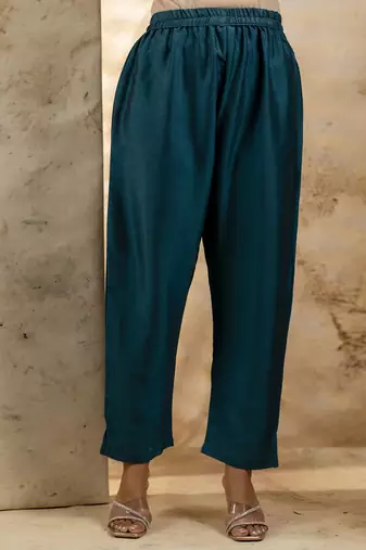 teal silk blend embroidered kurta pant set