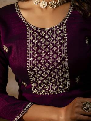 purple silk blend embroidered kurta pant set 4