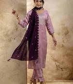 lavender silk blend embroidered kurta pant set