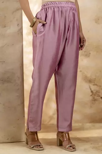 lavender silk blend embroidered kurta pant set