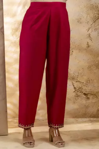 pink silk blend embroidered kurta pant set