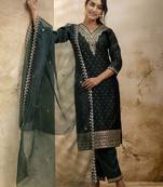 green embroidered kurta pant set with dupatta
