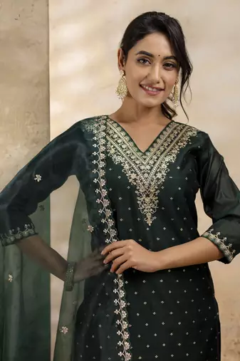 green embroidered kurta pant set with dupatta