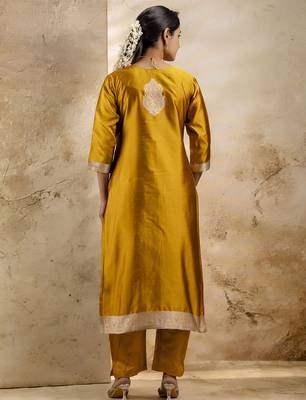 yellow embroidered kurta pant set with dupatta 2
