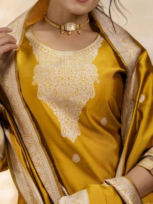 yellow embroidered kurta pant set with dupatta 3