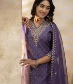 lavender silk blend embroidered kurta pant set
