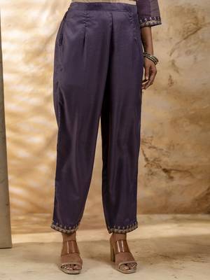 lavender silk blend embroidered kurta pant set 2