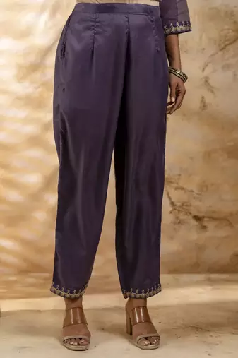 lavender silk blend embroidered kurta pant set