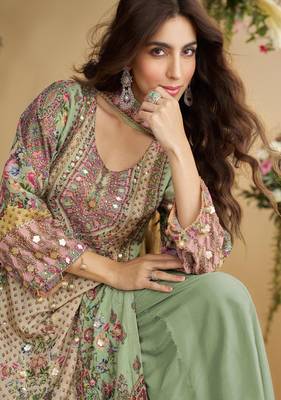 green crepe suit - full stitched free size 2