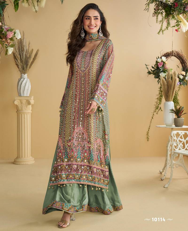 green crepe suit - full stitched free size