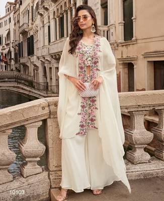 white chinon silk shrug suit - full stitched free size 1