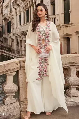 white chinon silk shrug suit - full stitched free size