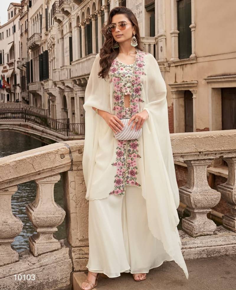 white chinon silk shrug suit - full stitched free size