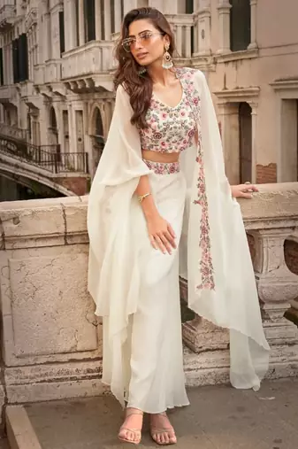 white chinon silk shrug suit - full stitched free size