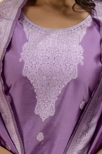 lavender embroidered kurta pant set with dupatta