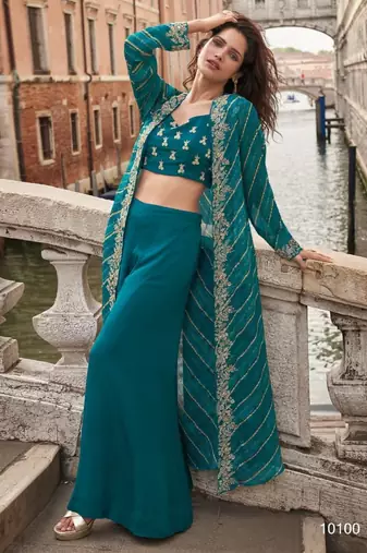 emerald chinon silk shrug suit - full stitched free size