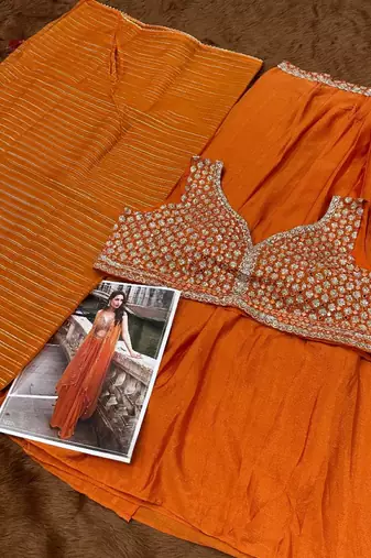 orange chinon silk shrug suit - full stitched free size