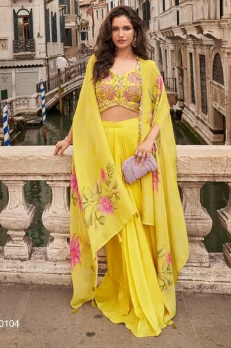 yellow chinon silk shrug suit - full stitched free size