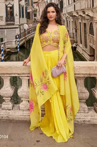 yellow chinon silk shrug suit - full stitched free size